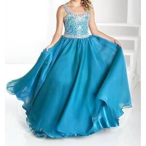 NEW TIFFANY PRINCESS girls timeless pageant dress in teal